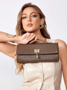 SHEIN SXY 女士，女式手提包，编织包，时尚，简约，优雅，多功能，经典，棕色，适合经典、通勤、办公室、约会、日常、购物、下午茶、派对、舞会、俱乐部、约会、生日、晚会、约会之夜 - 咖啡棕 - 查看 7