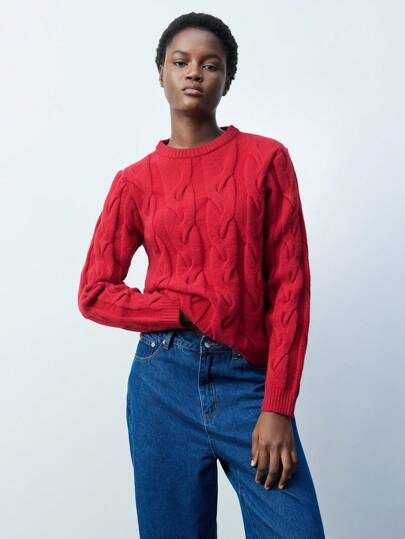 Maija 女式纯色圆领长袖简约毛衣，休闲日常穿着 90 年代服装