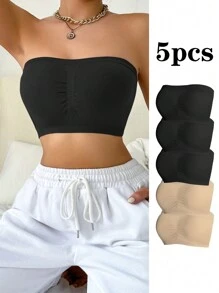 5pack Solid Ruched Bustier Bra
