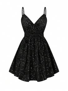 SHEIN Unity Plus Size Sexy Fashion Party Cami Sparkly Dress - Black - View 6