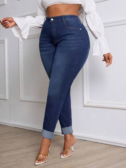Plus High Waist Raw Cut Skinny Jeans