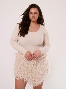 MUSERA 加大码秋季垂坠针织长袖圆领毛衣连衣裙，适合节日、街头服饰、日常、休闲、假日秋冬秋季