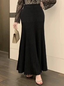 DAZY Women Solid Ribbed Knit Mermaid Hem Skirt, Elegant Sweater Dress For Autumn/Winter