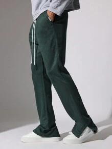 SUMWON Flare Fit Jogger Pants Suedette Split Hem Athletic Loungewear Relaxed Wide Leg Sports Tracksuit Bottoms Athleisure Streetwear Winter Fall Training - Green - View 1