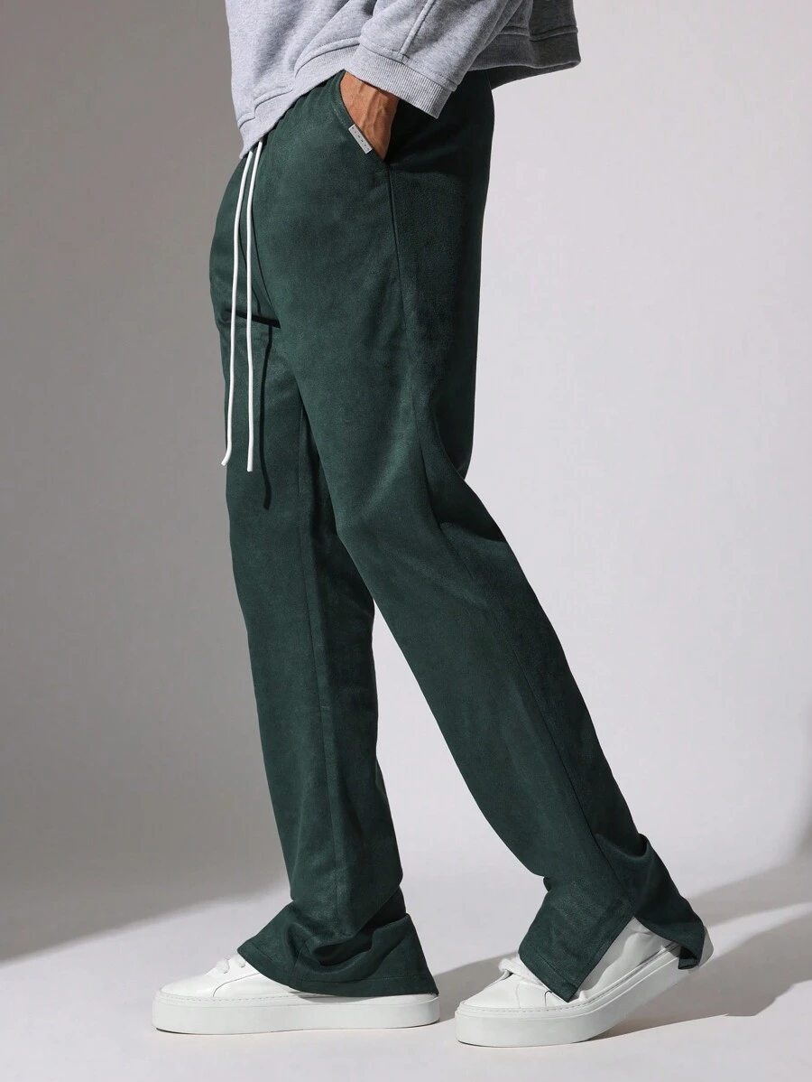 SUMWON Flare Fit Jogger Pants Suedette Split Hem Athletic Loungewear Relaxed Wide Leg Sports Tracksuit Bottoms Athleisure Streetwear Winter Fall Training - Green - View 1