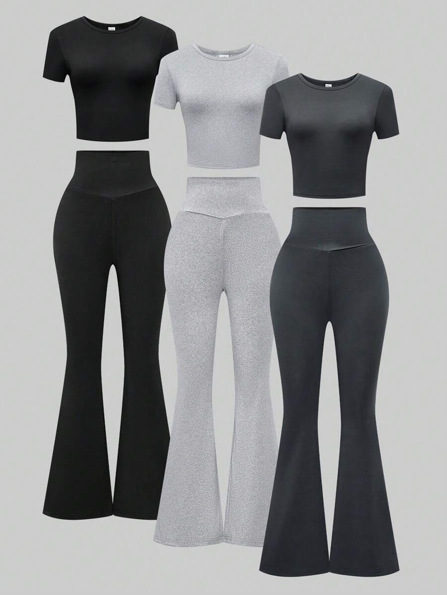 2pcs Teen Girl Vintage American English Print Basic Sweatshirt And Pants Set - Multicolor - View 1