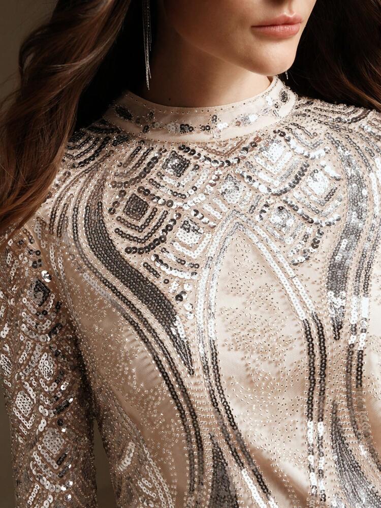 Women's New Sequin Sexy Backless Long Sleeve Party Dress