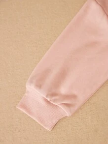 SHEIN Young Girls Embroidered Pink Sweatshirt Knit Long Sleeve Sweatshirts, Fashion School Style For Back To School Season, Autumn/Winter - Pink - View 3