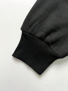 SHEIN Leap Crew Teen Boy Loose Casual Retro Hoodie & Sweatpants Set - Black - View 6