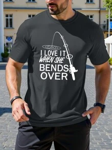 Manfinity Homme 大码男式口号印花圆领短袖休闲 T 恤