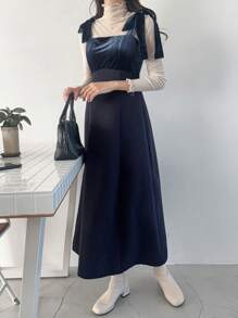 FRIFUL Elegancka Patchworkowa Długa Sukienka Damska Na Szelkach, Jesień/Zima, Sukienki Damskie Na Co Dzień