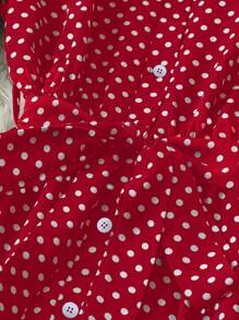 SHEIN Clasi 女式波尔卡圆点印花长袖系腰中长休闲衬衫裙 - 紅白色 - 查看 3