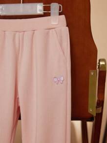 PrepCrw 年轻女孩蝴蝶结刺绣弹性腰部口袋锥形休闲运动裤