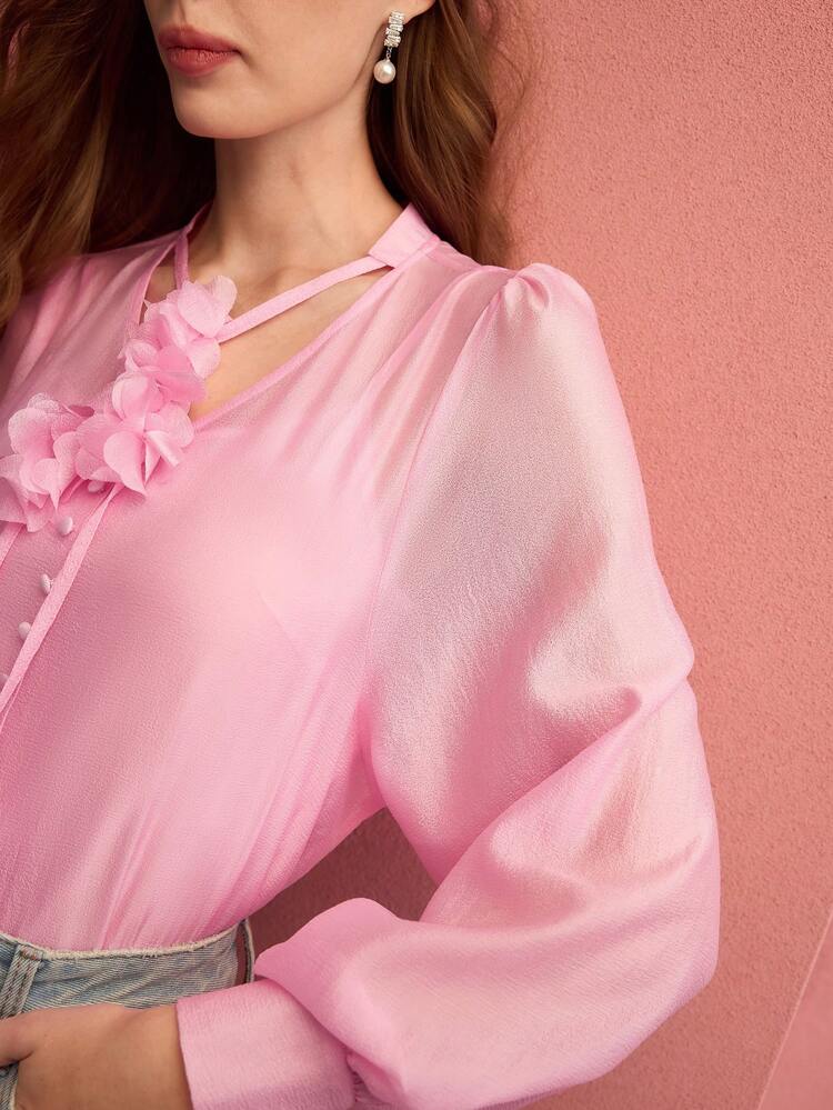 SHEER TIE NECK BLOUSE