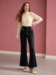 MOTF PREMIUM بنطال بأرجل واسعة مع تفاصيل أزرار