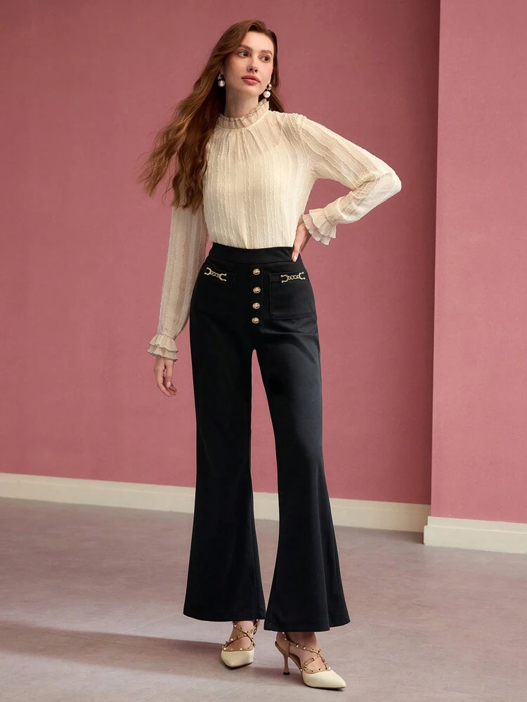 BUTTON DETAIL FLARE LEG PANTS
