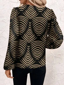 SHEIN Clasi Casual Minimalist Geometric Floral Print Plus Size Shirt, Suitable For Autumn/Winter - Apricot - View 2