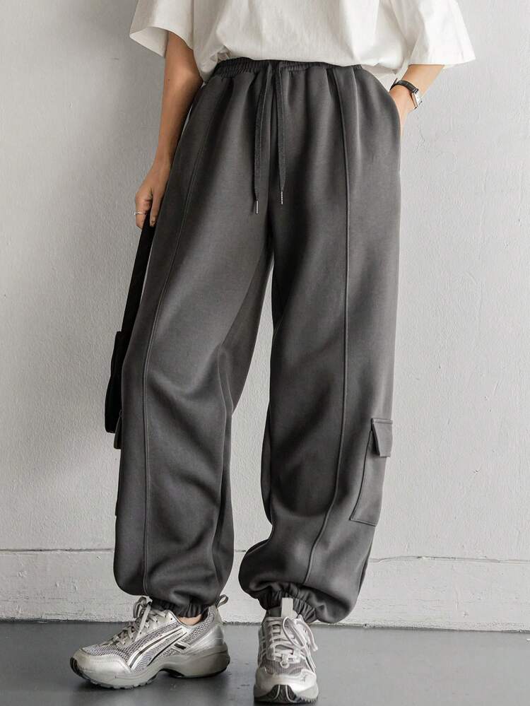 Loose Casual Women Pants With Large Pockets, Drawstring Ankle-Length,Fall Clothes
