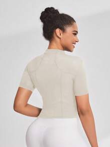 Gameset SHEIN Sport Veste active à col montant et manches courtes ajustée pour femmes, vêtements de sport sexy pour la course, la remise en forme et les activités de plein air - Kaki - Voir 2