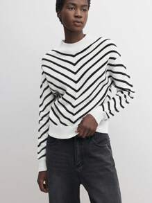 BizChic 黑白图案毛衣，时尚工作服、节日针织衫、女士休闲服 - 黑與白 - 查看 2