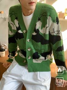 Claim Dot Men's Casual Colorblock Pattern Cardigan, Autumn/Winter - Multicolor - View 5