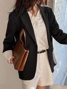 DAZY Women's Casual Commuter Two-Tone Cuff Blazer Jacket Business Attire - Black - View 1