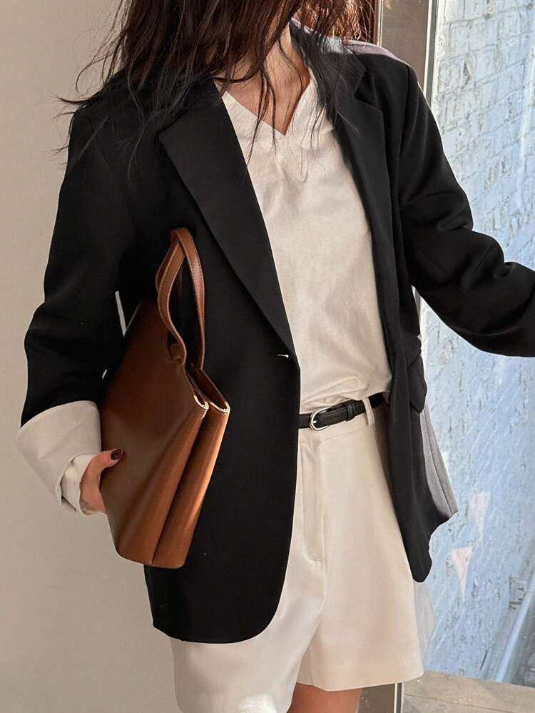 Women's Casual Commuter Two-Tone Cuff Blazer Jacket Business Attire