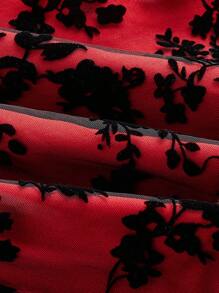 SHEIN MOD 大码复古黑色网眼刺绣蝴蝶结装饰吊带 A 字迷你连衣裙，适合夏季