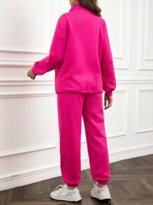 SHEIN 2 pièces/set Top minimaliste à manches longues avec zip avant et pantalon, pour femmes enceintes, de couleur unie