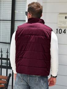 Manfinity Homme Plus Size Men's Solid Stand Collar Sleeveless Winter Jacket - Burgundy - View 2