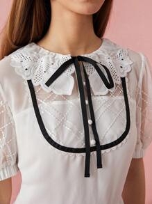 Enchnt 春冬浪漫女士蝴蝶结花卉蕾丝泡泡袖褶边长公主裙，甜美优雅，适合情人节、生日派对、节日、甜蜜约会之夜、鸡尾酒会和舞会 - 白色 - 查看 3