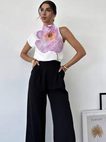 Firerie 1 pieza Blusa elegante de vacaciones con estampado para mujer con tirantes