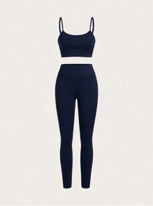 SHEIN Essnce Women's Casual Light Sports Summer Outfit, Sexy & Fashionable Outdoor Cycling Tennis Travel Top Top & Compression Trousers Pants & Plaid Shirt 3pcs/Set