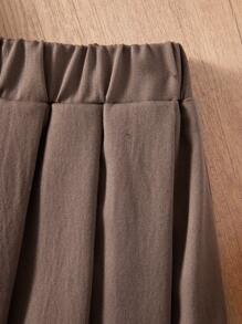 Tween Girl Specialty Knit Side Strap Top And Pleated A-Line Skirt 2 Pieces Set, Autumn - Khaki - View 3