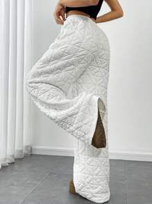 SHEIN Unity Basic Textured Jacquard Elastic Waist Sweatpants, Autumn/Winter Fall Cloth For Women - White - View 2