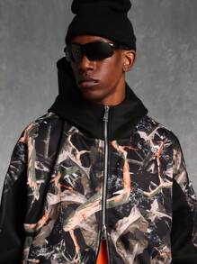 SUMWON Winter Bomber Style Funnel Neck Zip Hoodie Outdoor Hunting Sports Fashion Streetwear Jacket With Camouflage Pattern Drawstring - Multicolor - View 6