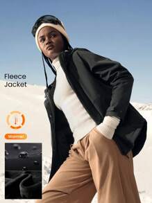 GLOWMODE 羊毛宽松版型可调节抽绳腰带连帽衬衫式夹克日常休闲 - 黑色 - 查看 1