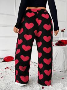 Calvaya Plus Size Plush Textured Warm Insulated Elastic Waist Loose Straight Leg Pants For Women, Suitable For Valentine's Day