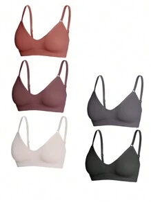 Women Casual Plain Knitted Fabric Bralette Multicolor With Slight Stretch Backless Design Daily Comfort Bra - Multicolor - View 4