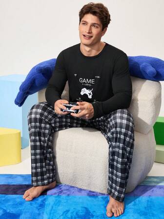 NotGurli Men's Round Neck Long Sleeve Letter Print Casual Loungewear Cozy And Elegant Details, For Fall