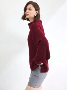 BizChic 安哥拉红套头毛衣长袖女式办公室通勤，优雅适合新年、约会、春夏季 - 酒紅色 - 查看 7