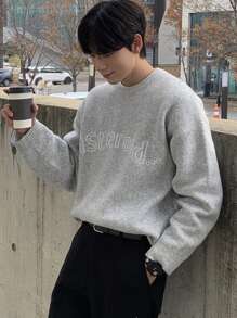 DAZY Men's Grey Jacquard Letter All-Match Versatile Sweater Fall,Winter - Grey - View 5