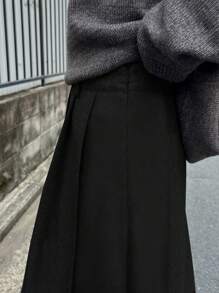 FRIFUL 女士纯色百褶简约休闲半身裙 - 黑色 - 查看 3