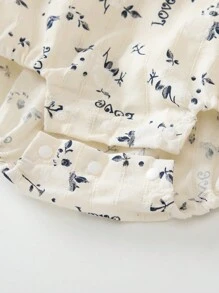 SHEIN 女婴小碎花包包放屁衣服婴儿时尚三角连体衣 - 米色 - 查看 5