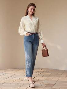 MOTF PREMIUM 花卉刺绣纽扣衬衫