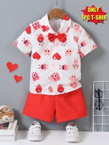 SHEIN Streecool Kids Áo sơ mi tay ngắn in họa tiết hoạt hình cho bé trai có nơ trang trí - trắng - Xem 6