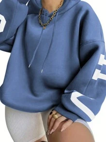 INAWLY Women's Plus Size Letter Printed Hooded Sweatshirt Graduation,Back To School Outfits,Graduation,Teacher Outfits For Women,Back To School Pullover Fall Outfit Winter Autumn