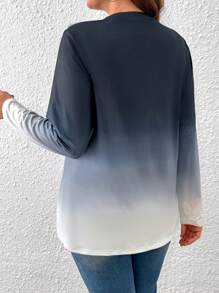 SHEIN LUNE Plus Size Women Ombre V-Neck Long Sleeve Casual T-Shirt, Autumn