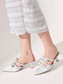 CUCCOO CHICEST 尖头、低跟、蝴蝶结设计女式高跟鞋，时尚、舒适，适合日常、节日和派对场合，适合圣诞节和新年假期氛围秋冬季 - 白色 - 查看 4