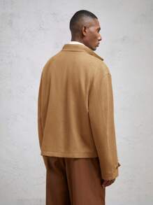 AKNOTIC Business Casual Men's Loose Fit Raglan Splice Colorblock Casual Stand Collar Long Sleeve Short Cashmere Cardigan Jacket, Camel, Suitable For Autumn/Winter - Brown - View 5